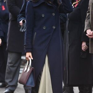 Mackage Elodie Navy Double-Breasted Wool Cashmere and Leather Coat